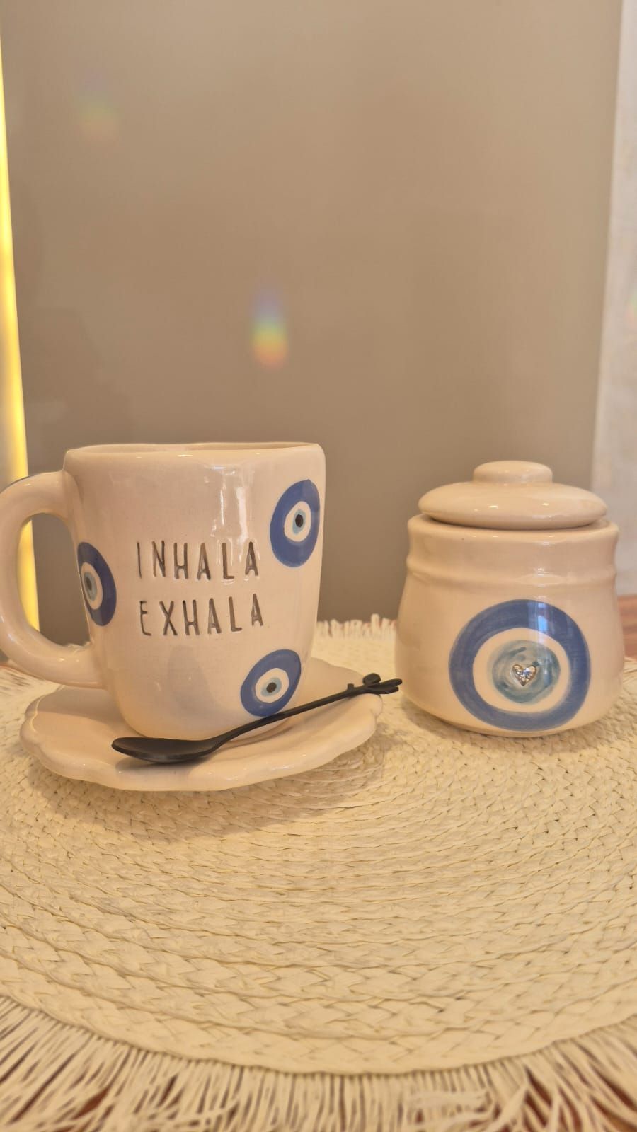 Taza con platito  INHALA-EXHALA - AZUCARERA OJO TURCO