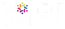 Logo featuring a colorful circular design of connected figures. White text appears below.