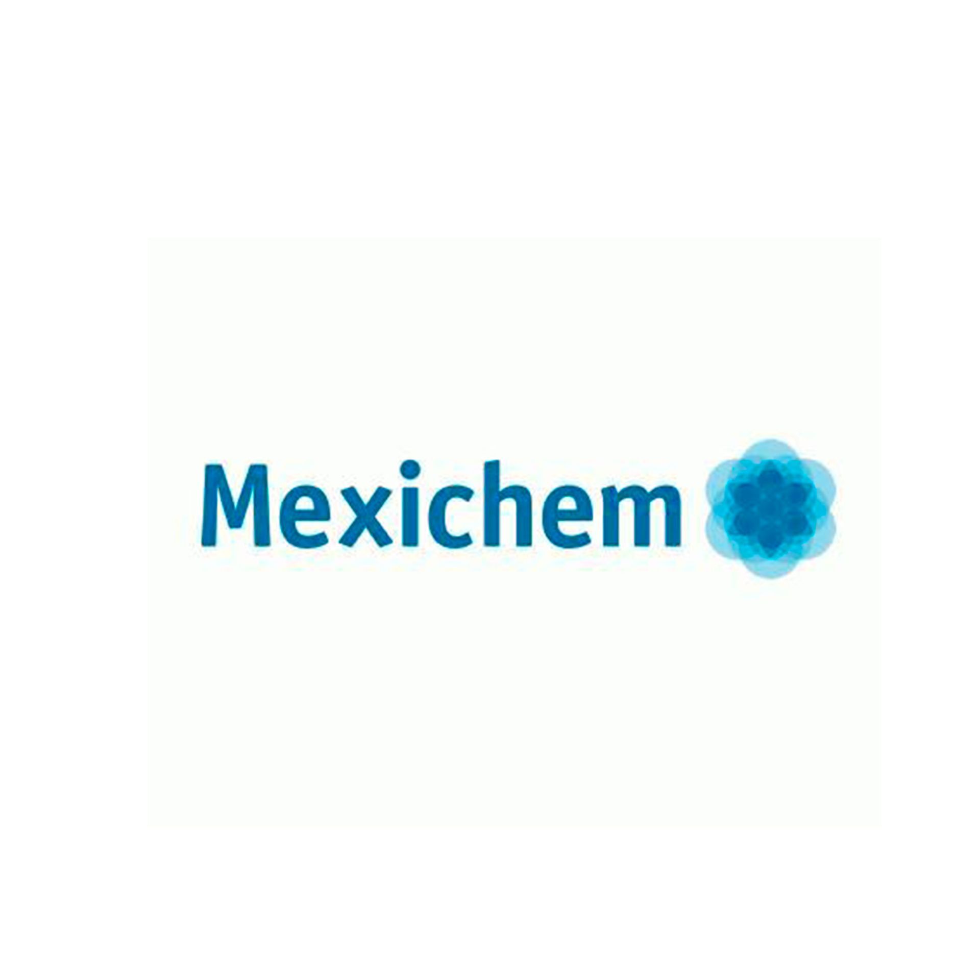 Un logo de mexichem con una flor azul sobre fondo blanco.