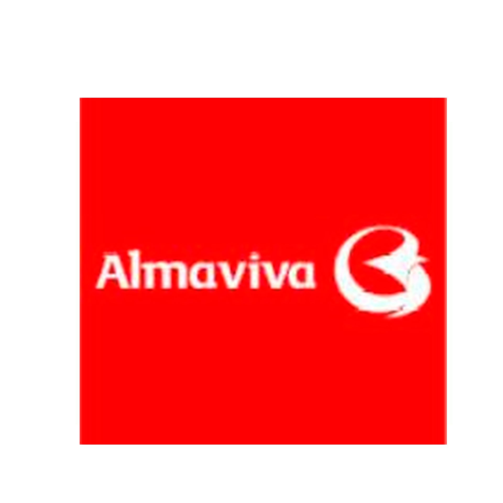 Un cuadrado rojo con la palabra almaviva.