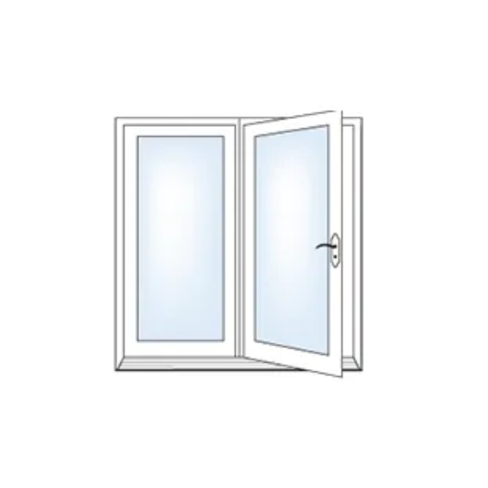A drawing of a window with the door open.