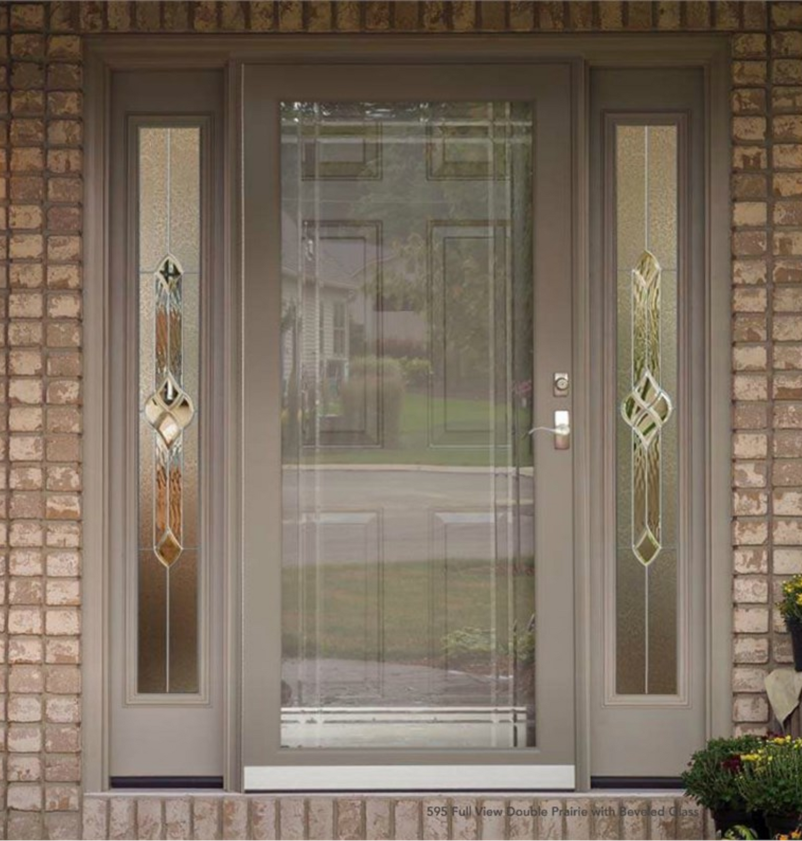 A front door with a stained glass design on it