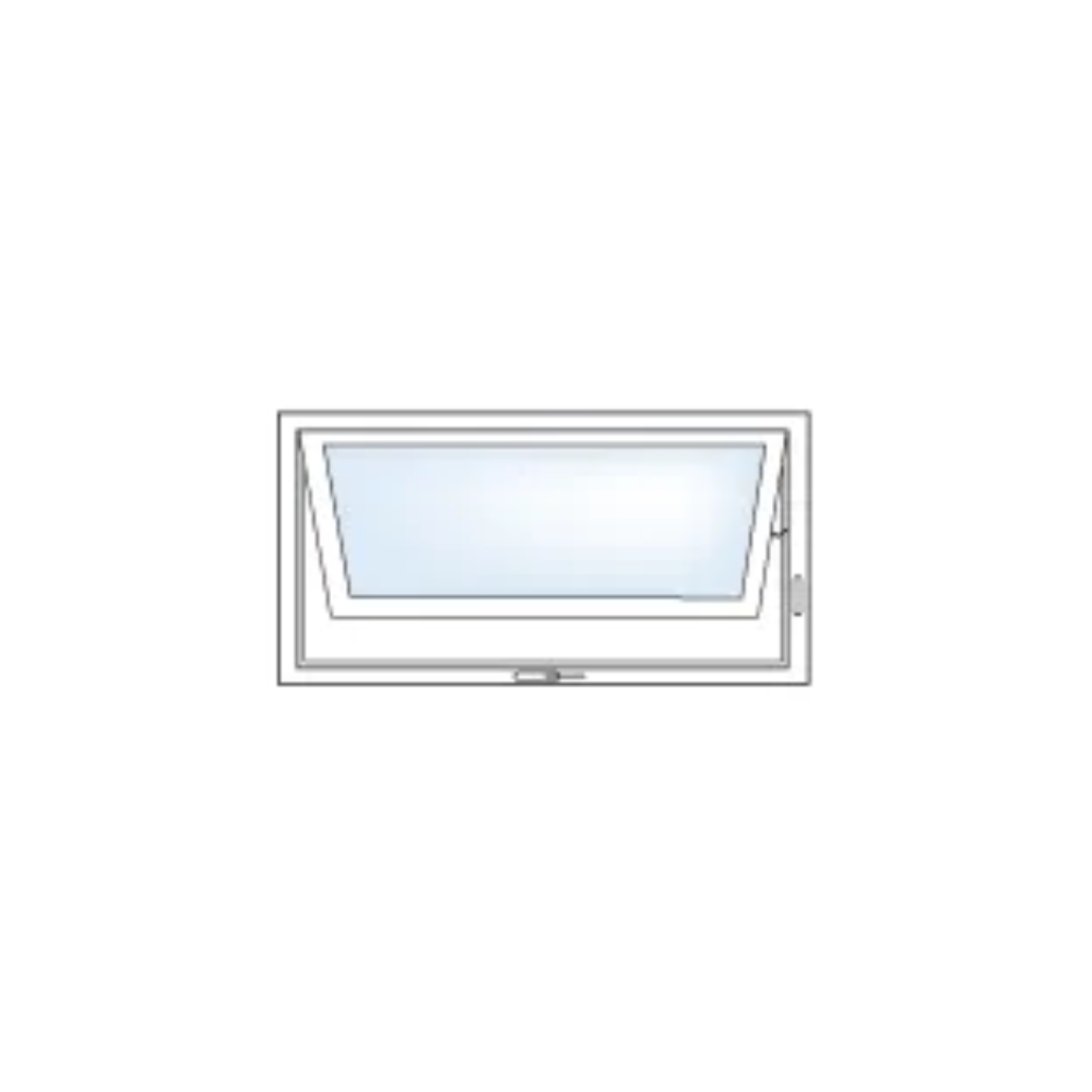 A drawing of a window with a clear glass on a white background.