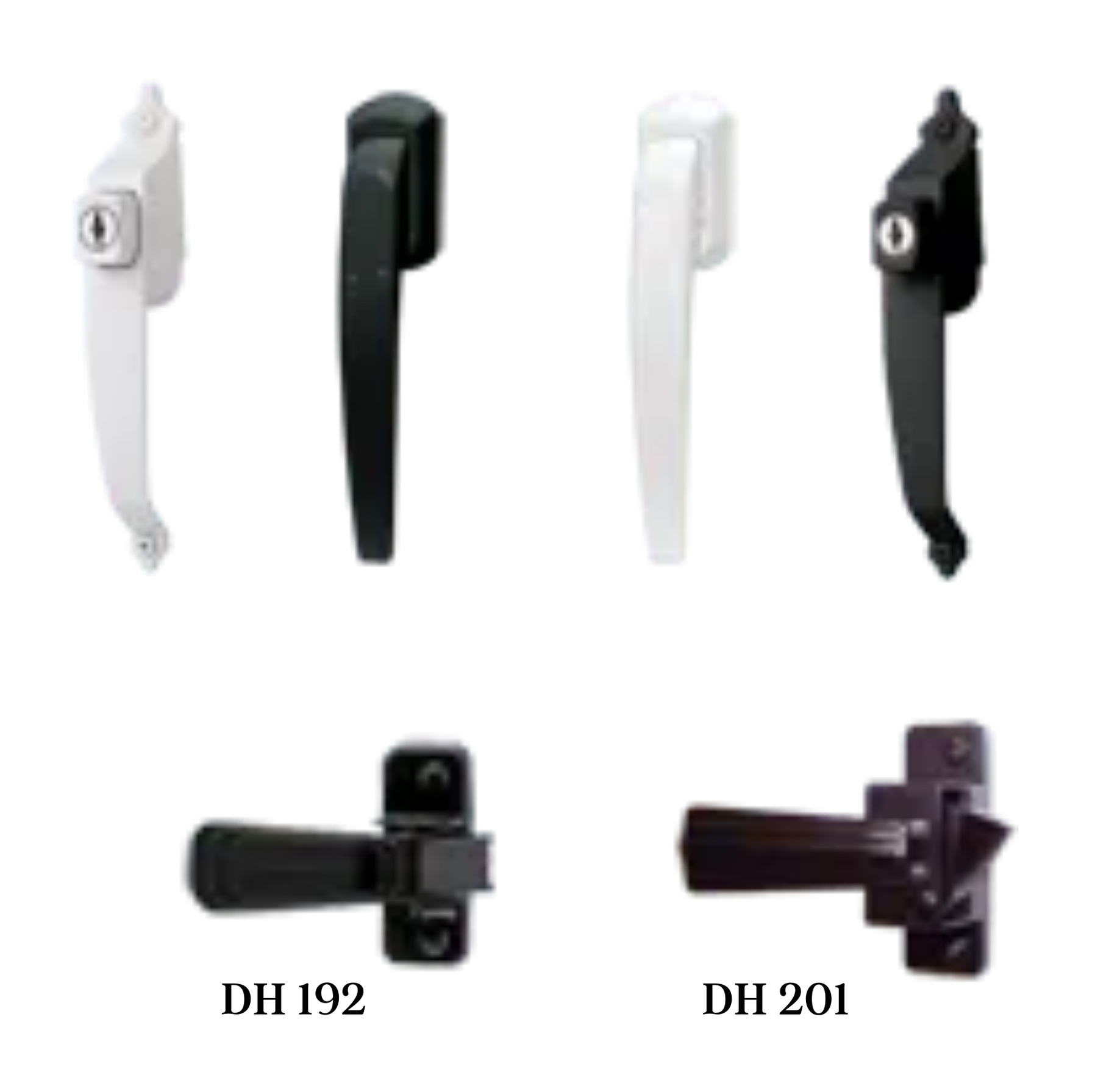 A picture of different types of door handles with the numbers dii 192 and dii 201