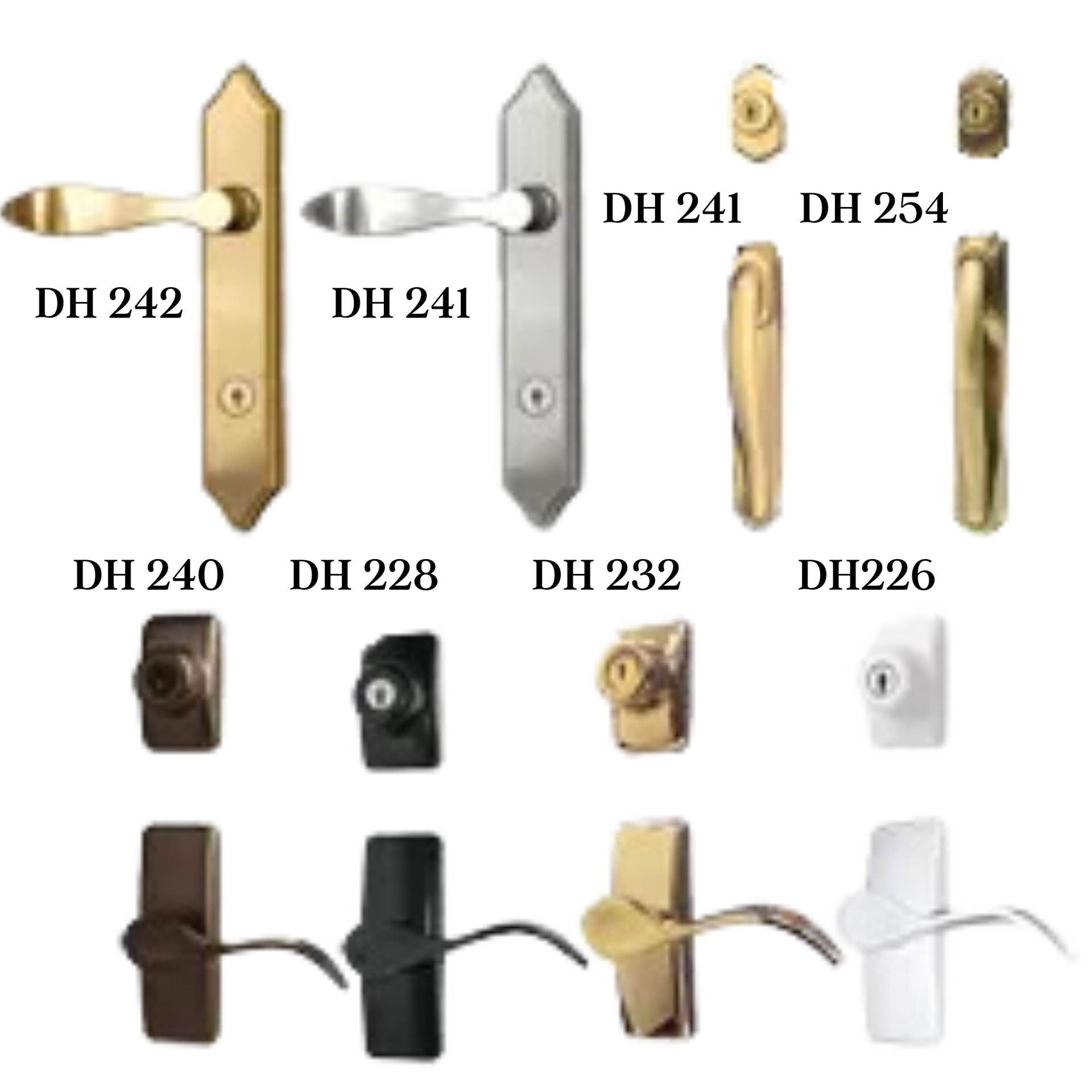 A picture of different types of door handles including dh 242