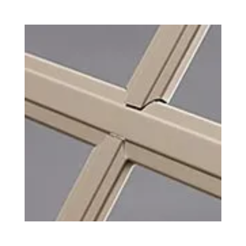A close up of a window frame on a gray background.