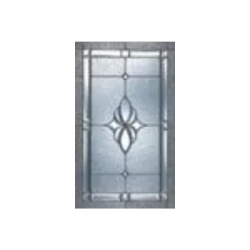 A stained glass window with a floral design on a white background.