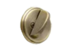 A close up of a brass door knob on a white background.