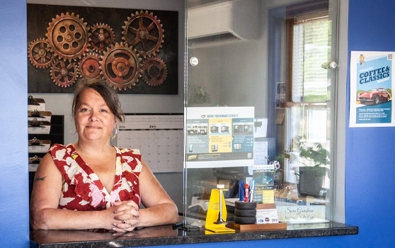 Our Front Desk with our receptionist ready to help at Belfast, ME | BJ’s Automotive Diagnostic Center