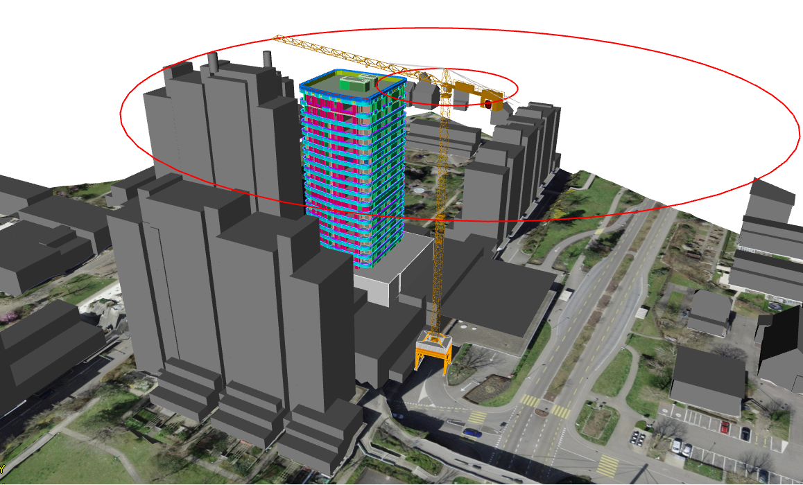 Neubau Hochhaus Liebrüti Domus mit neuem Zentrum. Planung Baukran, Marti.