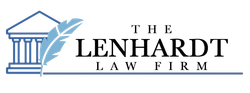 The Lenhardt Law Firm logo with a blue courthouse icon and feather accent on a white background