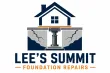 Lee's Summit Foundation Repairs logo with house, cracked foundation, and support column on blue and orange text