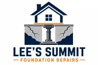 Lee’s Summit Foundation Repairs logo with house and foundation crack graphic, navy and orange text