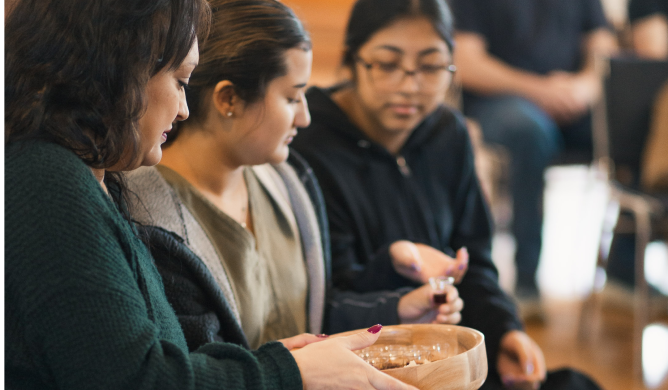 Congregation in Puyallup Wa taking communion