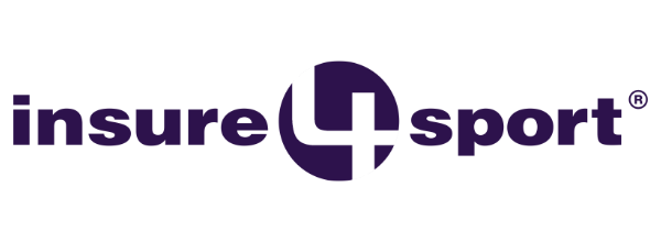 The logo for insure sport is purple and white on a white background.
