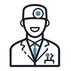 a line drawing of a doctor wearing a hat and tie .