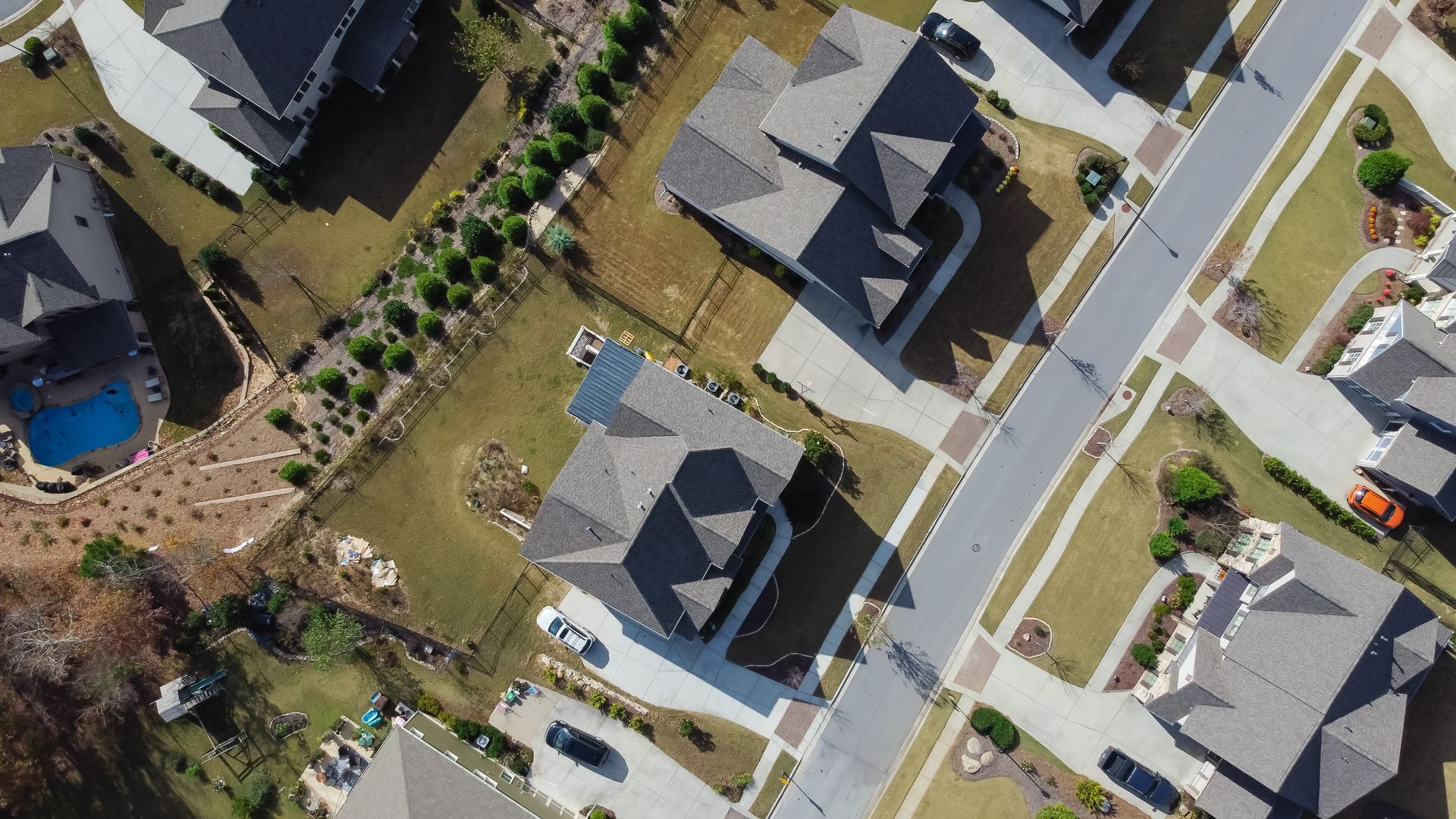 Aerial photograph of two residential houses