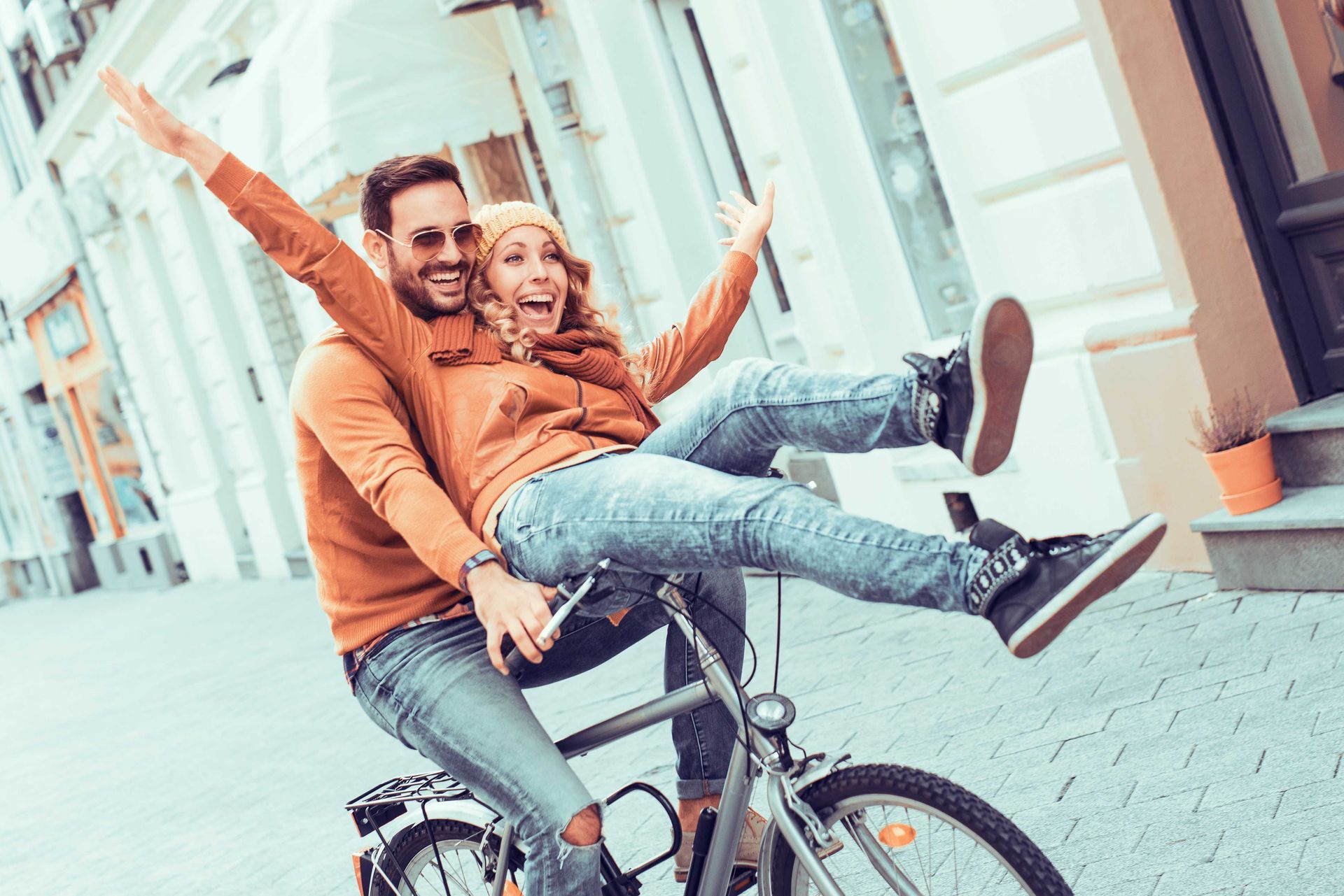 A couple having fun on a bike in Amarillo, Texas, captured by our photographer