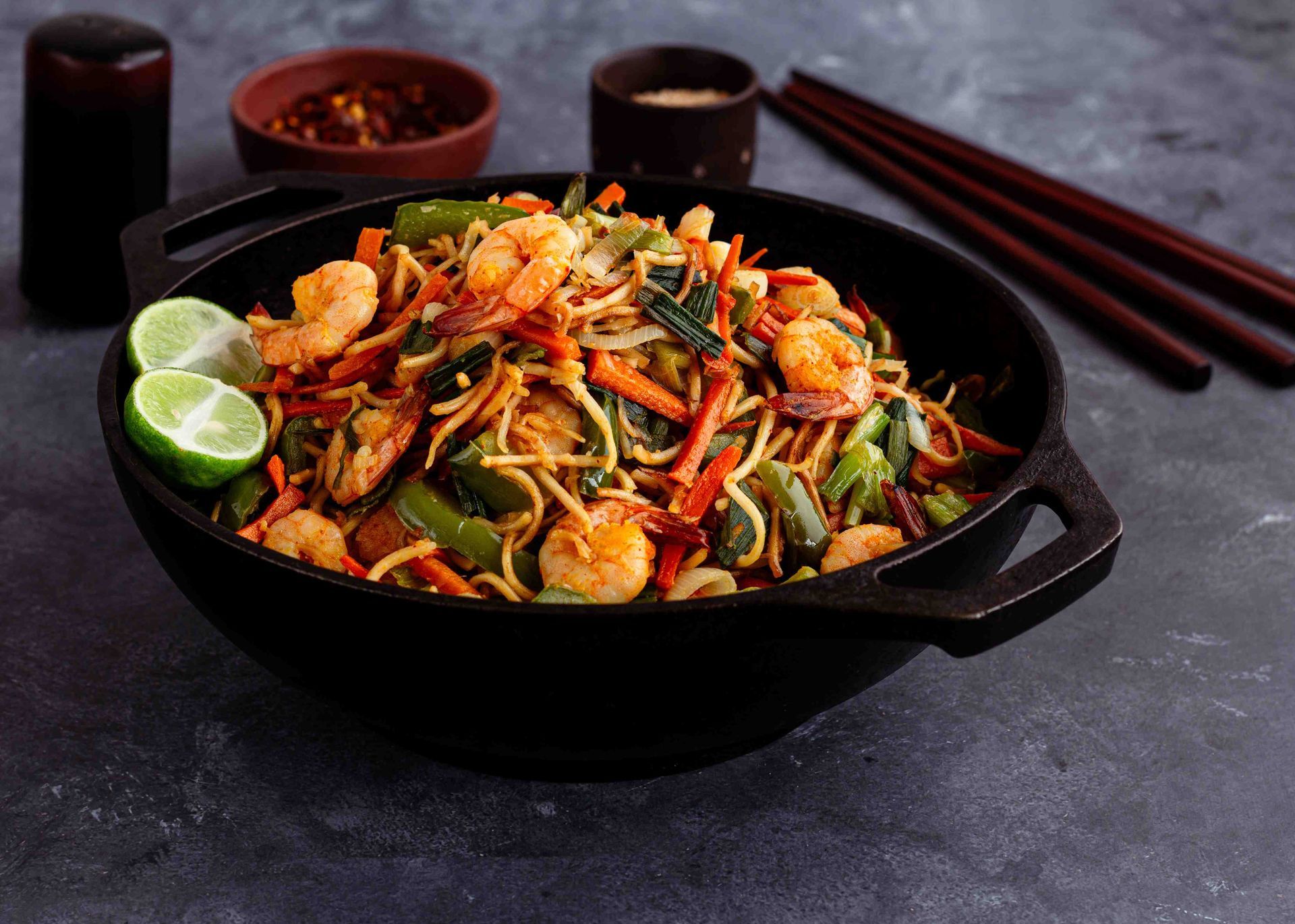 A professional commercial photograph of thai food