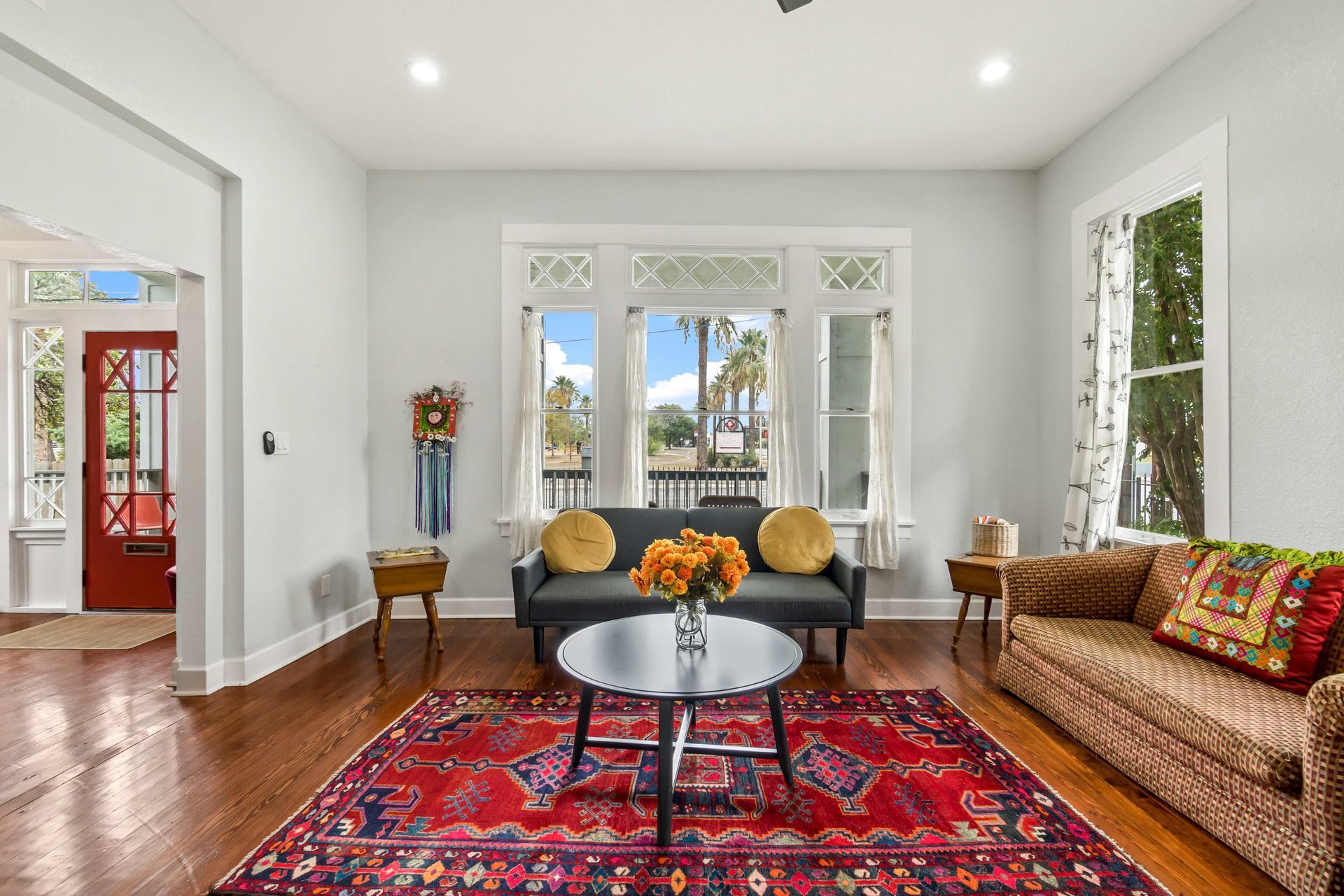 A living room interior real estate photo with no people