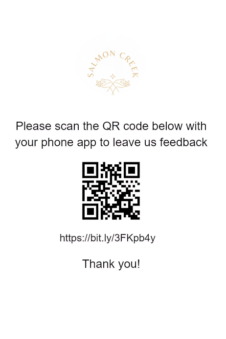 Please scan the qr code below with your phone app to leave us feedback.