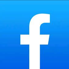 The facebook logo is white on a blue background.