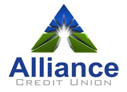 A logo for alliance credit union with a blue and green triangle