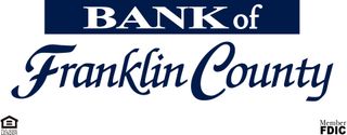 The bank of franklin county logo is blue and white