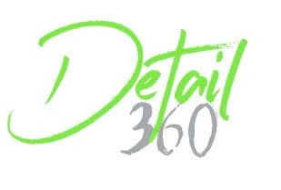 A green and gray logo for detail 360 on a white background.