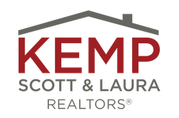 The logo for kemp scott & laura realtors shows a house with a roof.