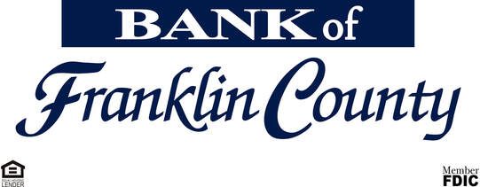 The bank of franklin county logo is blue and white