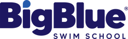 The logo for big blue swim school is blue and white.