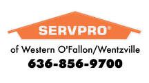 A logo for a company called servpro of western o'fallon / wentzville.