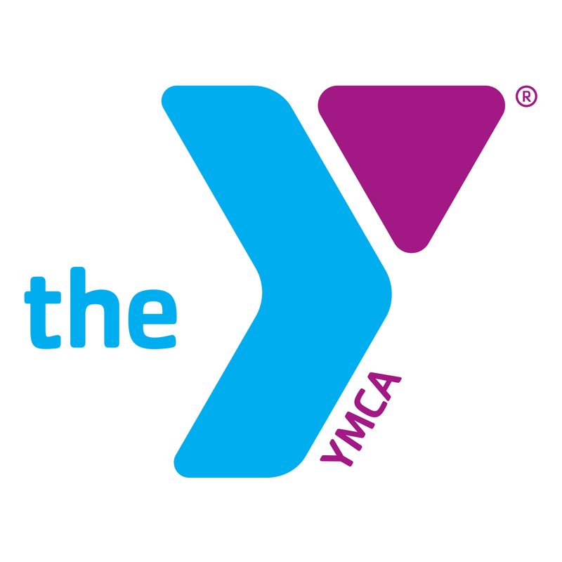 A blue and purple logo for the ymca