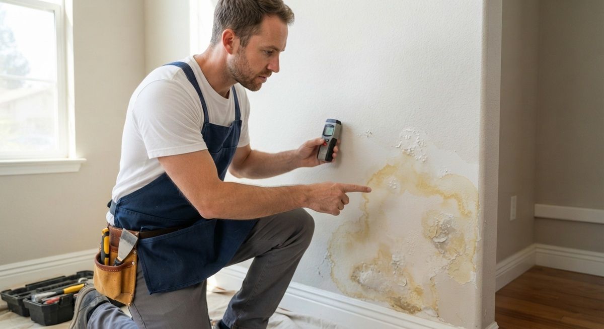 Water damage signs visible on drywall inside a Madera home