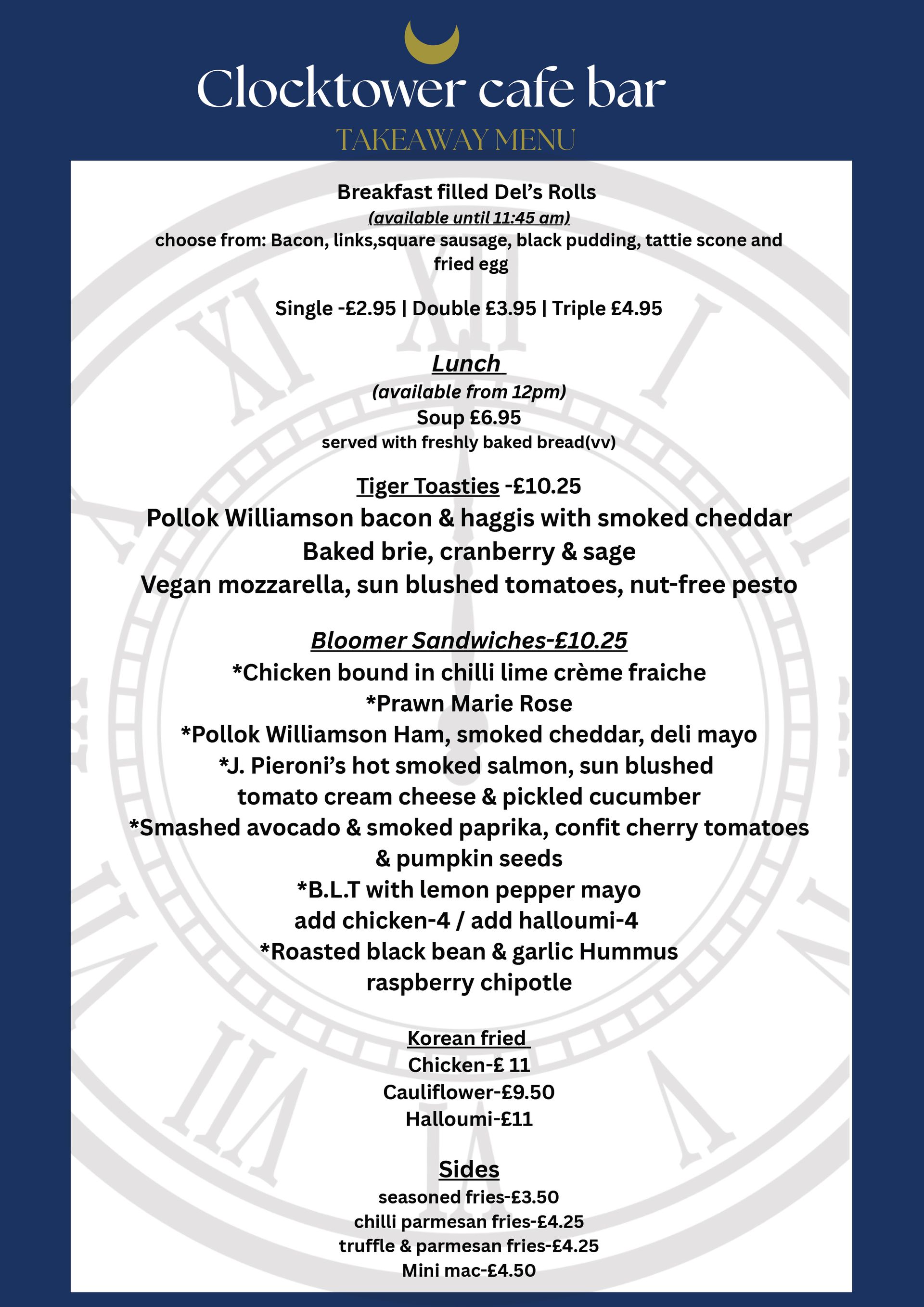 Takeaway Menus | ClockTower Cafe Bar, Auchincruive