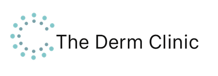 The logo for the derm clinic is a circle with dots in it.