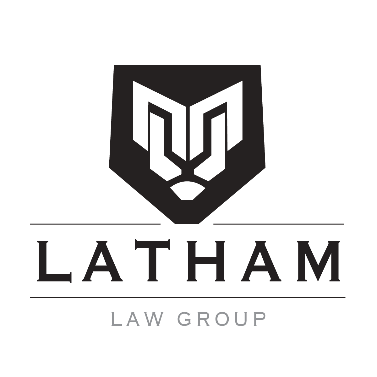 A black and white logo for a law firm called latham law group.