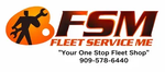 FSM Fleet Service logo with orange wrench icon, slogan, and phone number 909-578-6440