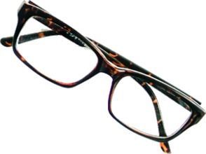 Tortoiseshell rectangular eyeglasses on a white background