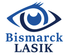 Bismarck LASIK logo with a stylized blue eye and blue text on a white background