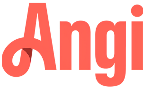 The word angi is written in red on a white background