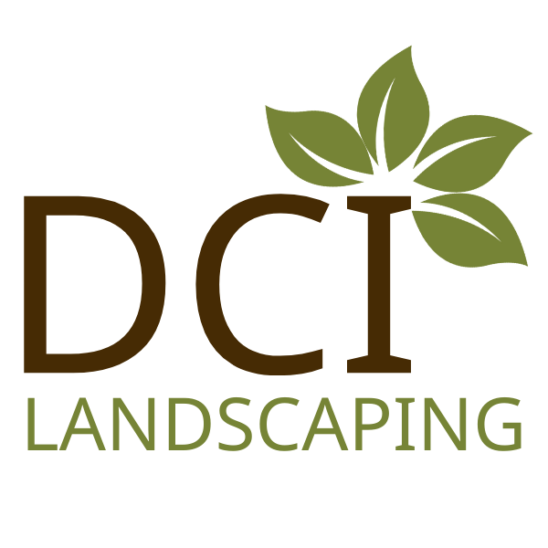 A logo for a company called dci landscaping