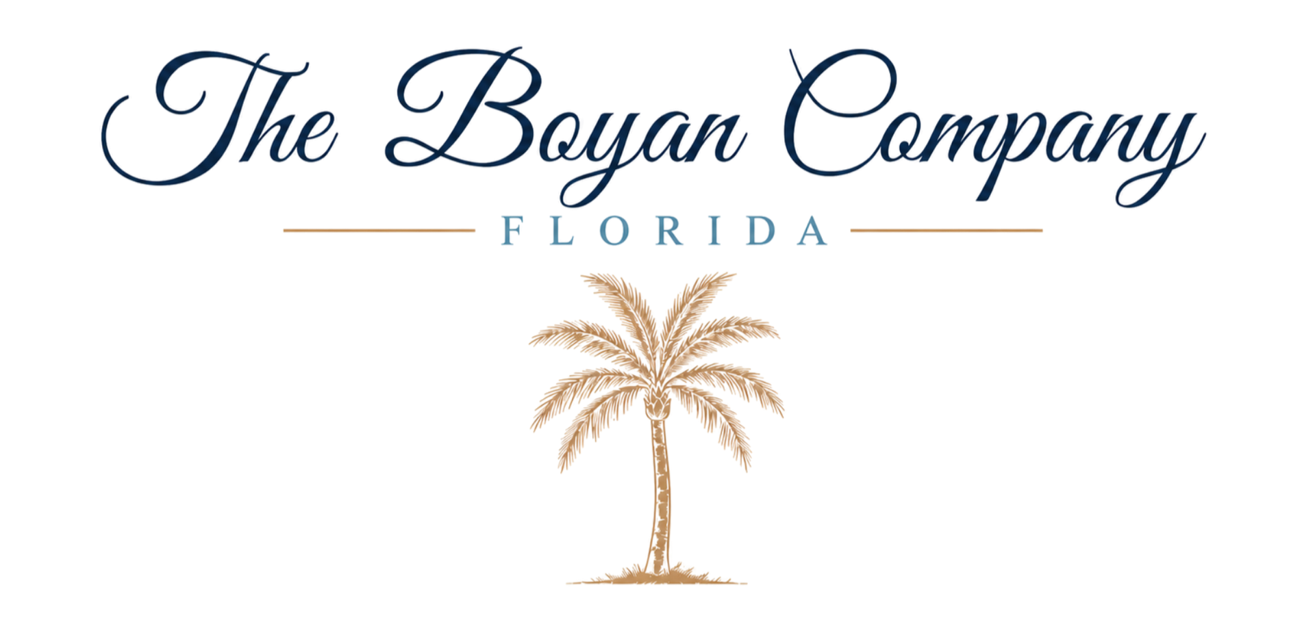 The Bowman Company Florida logo with a palm tree in navy and gold on white background