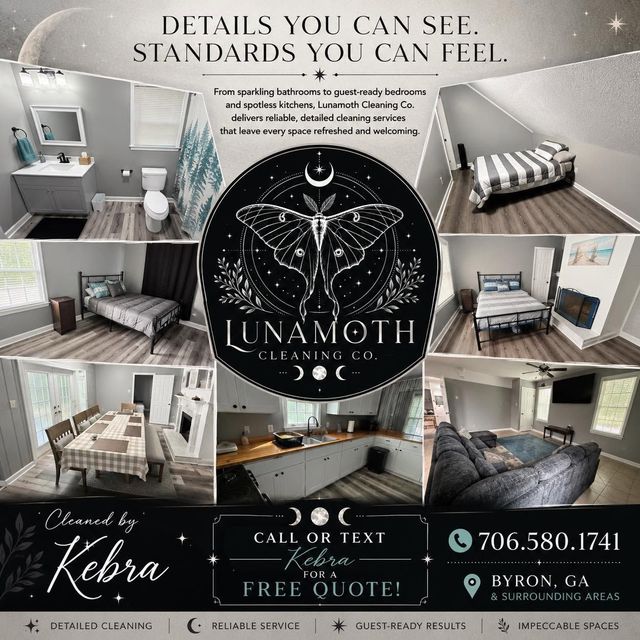 Collage of interior staging photos and Lunamoth Closet Co branding with contact details on a dark background