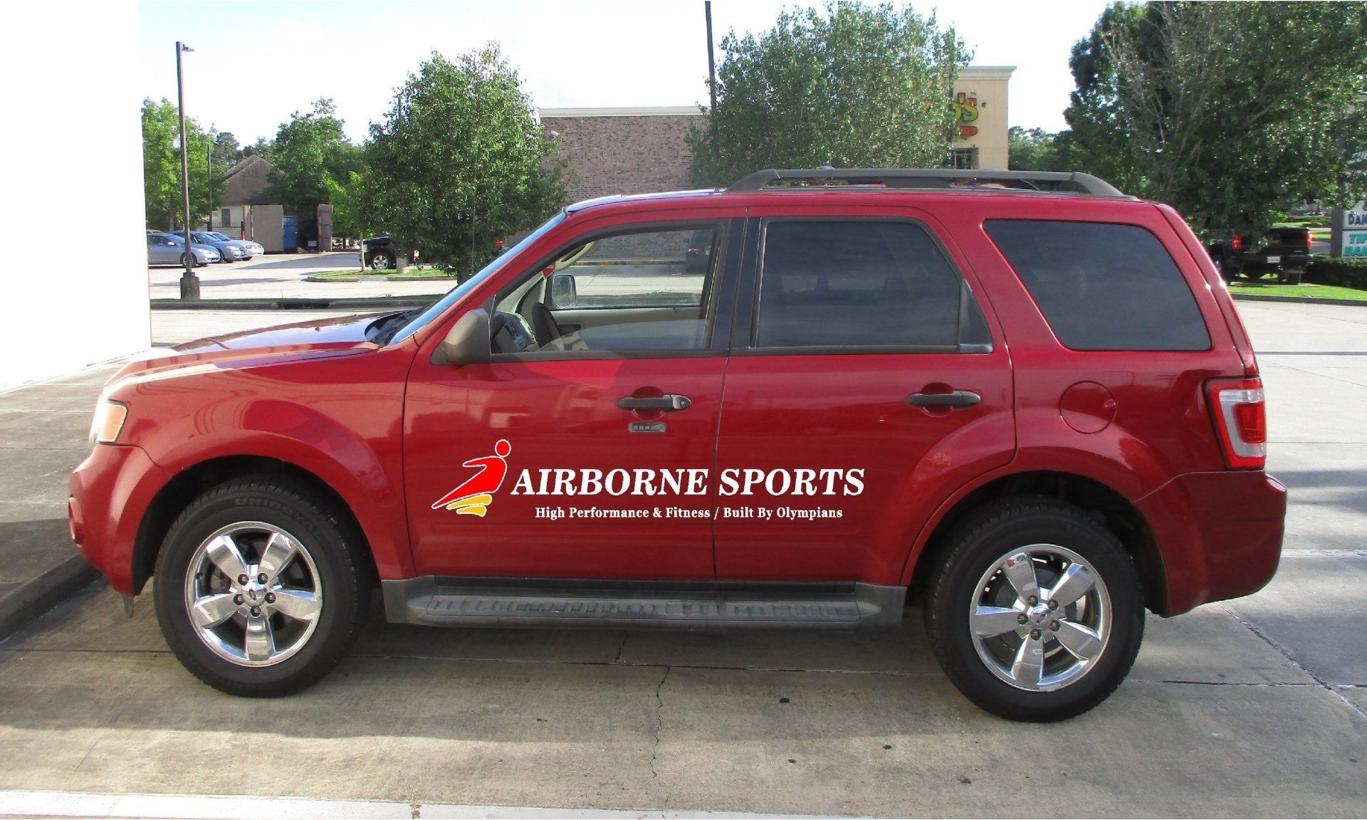 Red SUV with 