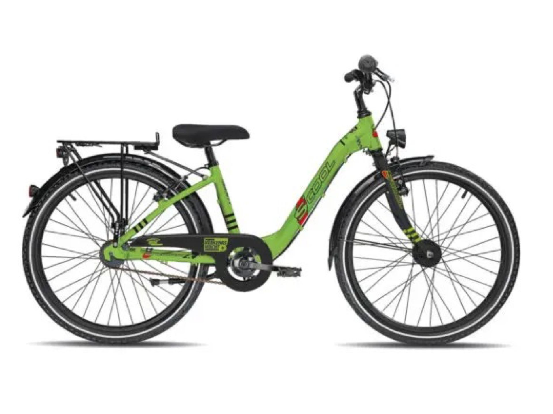 Ein grün-schwarzes Fahrrad auf weißem Hintergrund