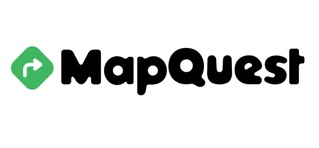 A mapquest logo with a green arrow on a white background.