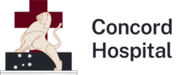 A logo for concord hospital with a dog and a cross