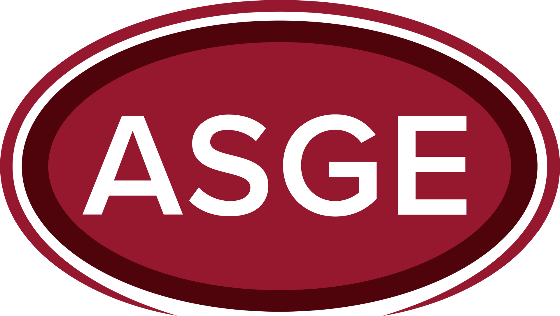 A red oval with the word asge in white letters